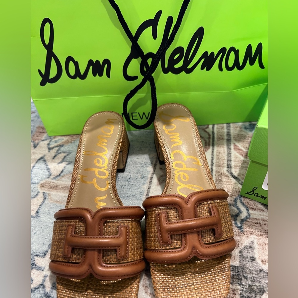 Sam Edelman Waylon Raffia Slides Square Toe Block… - image 1